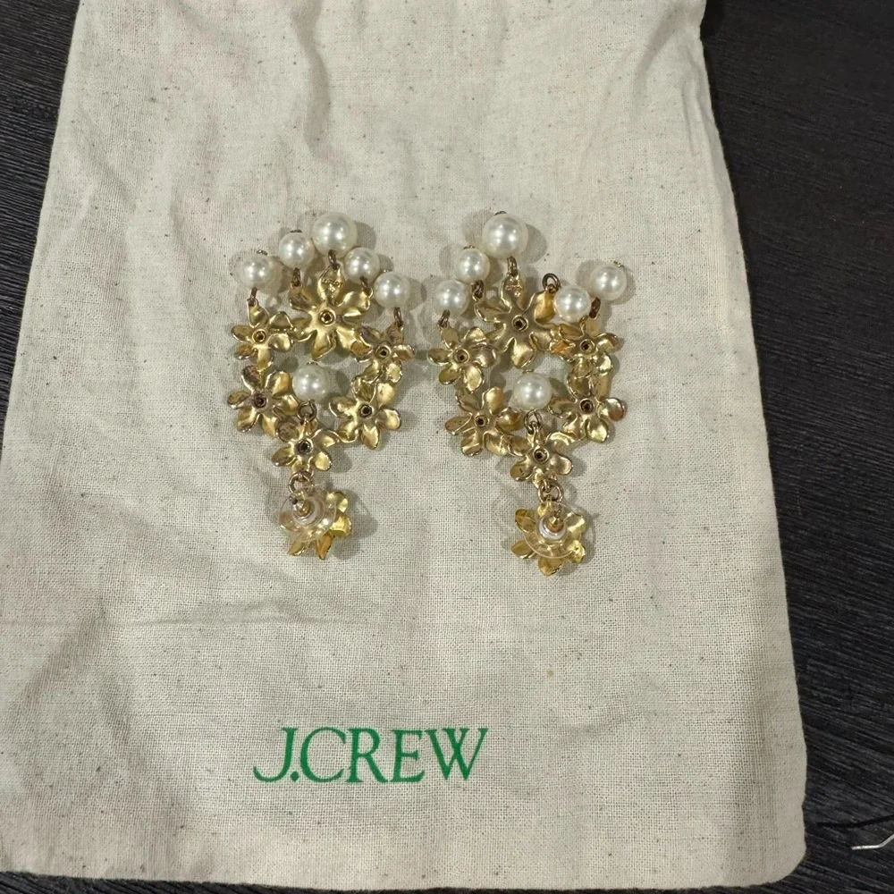 J. Crew Green Floral Earrings with Pearl Accents - Picture 3 of 3